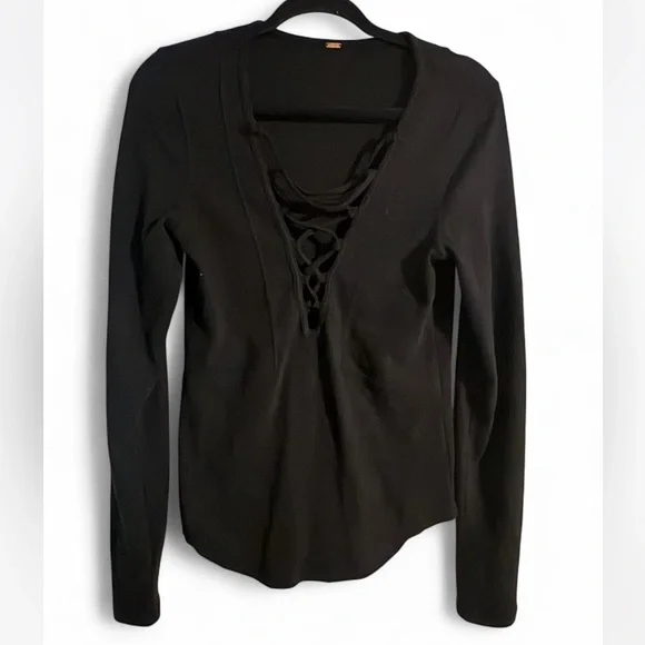 Free People Black Long Sleeve Top with Cutout Design - Picture 1 of 2